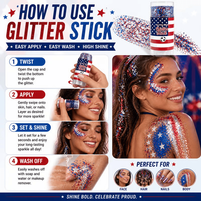 🔥 Last Day: 70% Off 4th of July Glitter Stick | Red, White & Blue Hair & Body Glitter